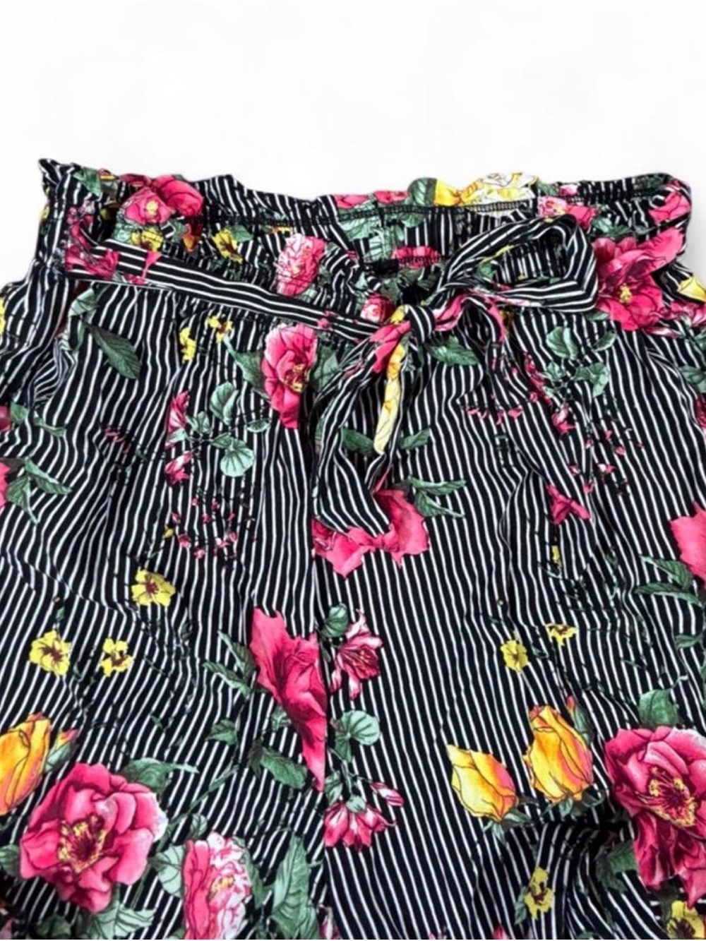 See You Monday Floral Striped Wide Leg Pants XL Black White Rayon Boho - Picture 3 of 5